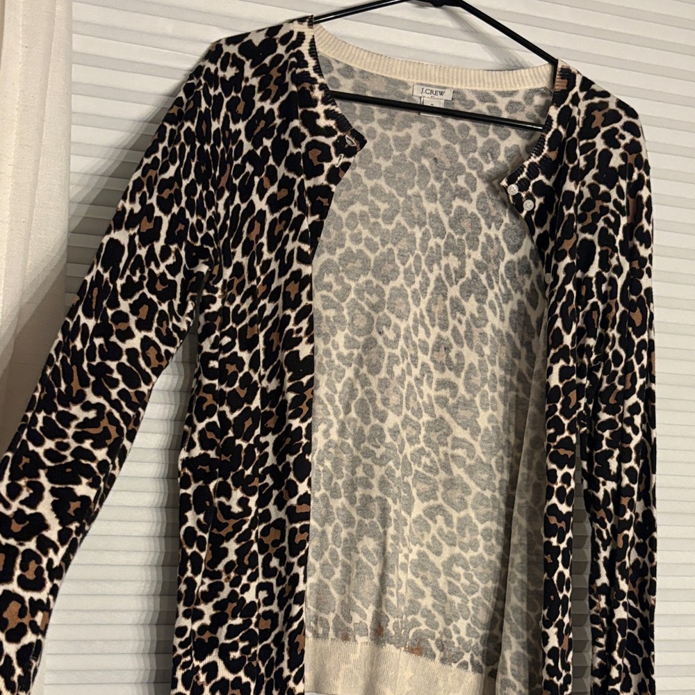 J. Crew Leopard Print Cardigan in Black and Tan